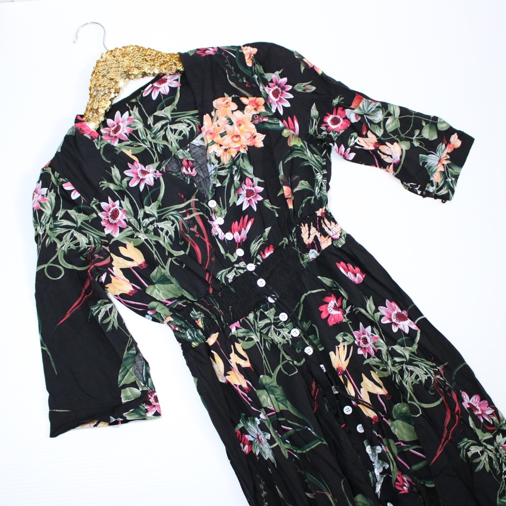 Black Floral Button Down Maxi Dress - Picture 4 of 6